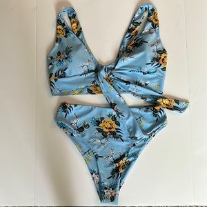 Blue floral bikini swim suit